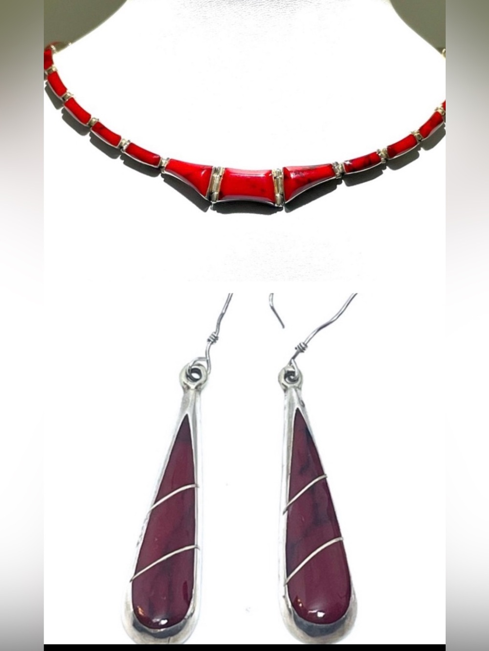Estate Sterling Taxco Panel Necklace and Jasper Earrings - Picture 1 of 13